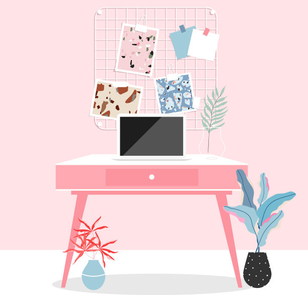 工作空间在家里粉红色的房间内部工作图片下载