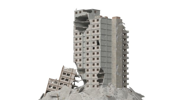 废弃的建筑孤立在白色3d插图图片下载