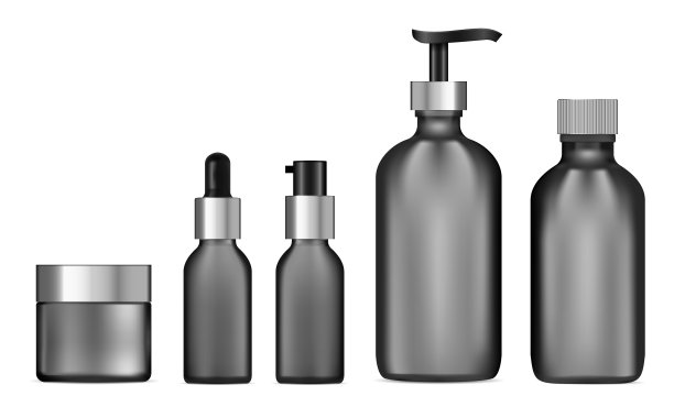 黑色玻璃化妆品瓶泵分配器图片下载