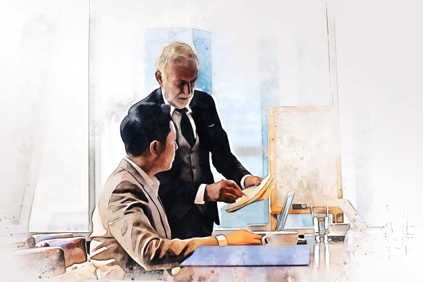 抽象多彩的业务团队在会议室以水彩插画为背景进行讨论和会议。图片下载