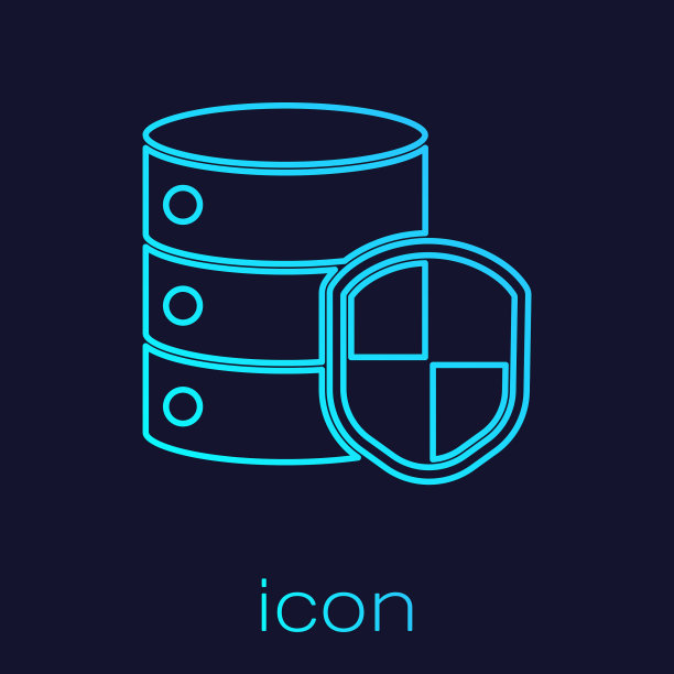 绿松石线服务器与盾牌图标隔离图片下载