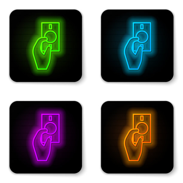 发光的霓虹灯线手拿着钱孤立的图标图片下载