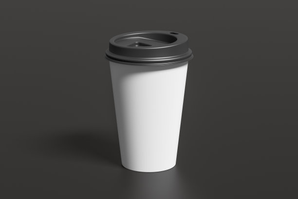 白色带走咖啡纸杯模型与黑色的盖上黑色的背景。图片下载