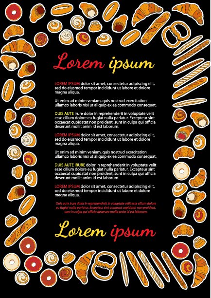 矢量烘焙手绘插图。面包和糕点模板。图片下载