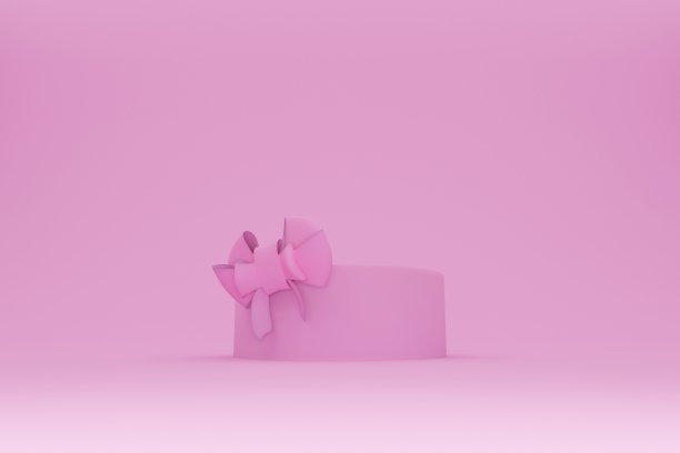 宝宝送礼卡，横幅，带丝带蝴蝶结的女孩基座，粉色哑光背景和粉色蝴蝶结复制空间，礼品卡，婚礼，生日，宝宝送礼活动。正面，低角度拍摄图片下载