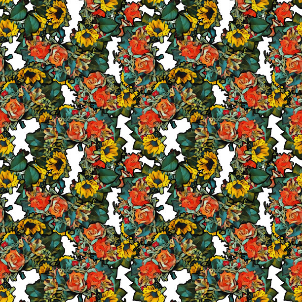 组成向日葵和玫瑰无缝图案。图片下载