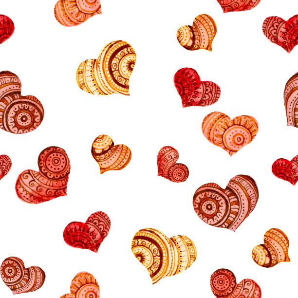 无缝的爱情图案，可爱的水彩心形装饰图片下载