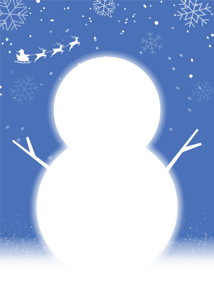 蓝色的雪背景与雪人剪影框架。图片下载