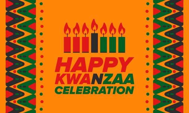 宽扎节快乐庆典。非洲和非裔美国人文化节日。7天的节日，庆祝每年的12月26日至1月1日。黑人历史。海报，卡片，横幅和背景。向量图片下载
