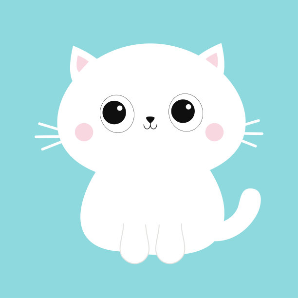 可爱的白猫小猫图标。可爱的卡通人物。有趣的脸。情人节快乐。婴儿贺卡t恤笔记本封面模板。蓝色背景。孤立。平面设计。图片下载