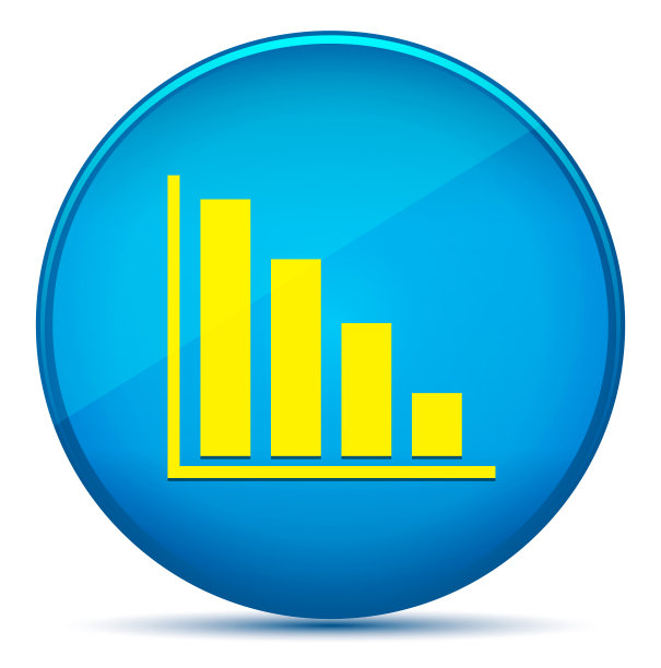 统计下降图标现代平青蓝圆形按钮图片下载