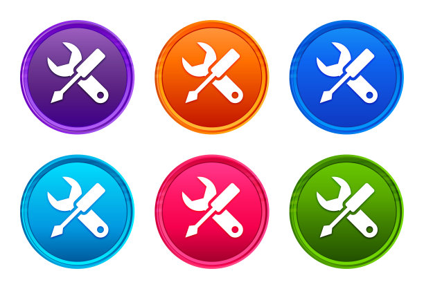 设置图标豪华明亮的圆形按钮设置6色矢量图片下载