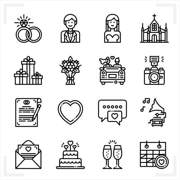 白色背景的婚礼和爱情图标图片下载