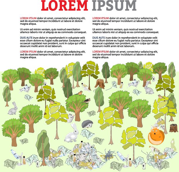 污染环境。森林和野生动物中的垃圾和废物。不同类型的垃圾。图片下载