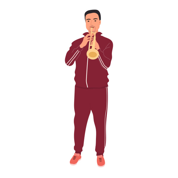 小号手在运动服平面颜色矢量详细的字符图片下载