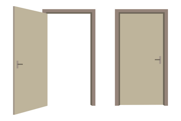 打开和关闭的门用柔和的颜色。房间内部。房平象形孤立。房子图标。股票的形象。每股收益10。图片下载