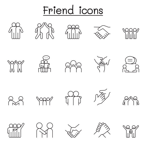朋友图标设置在细线风格图片下载