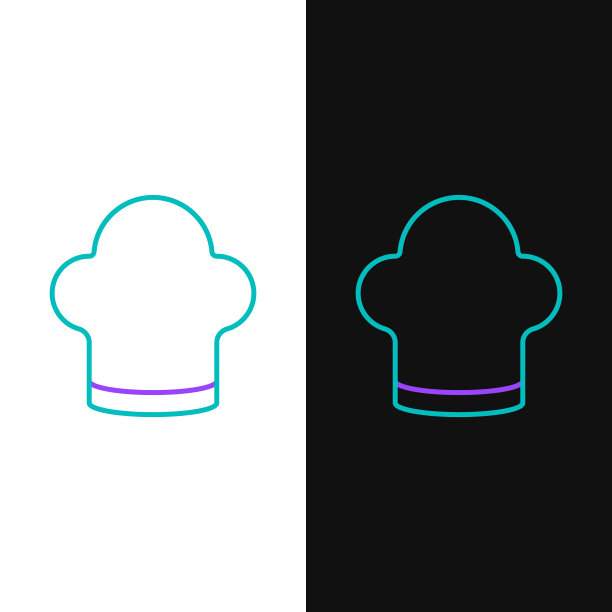 线厨师帽图标隔离在白色和黑色图片下载