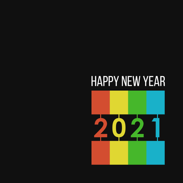 2021年新年快乐海报，黑色背景上的复古彩虹色图片下载