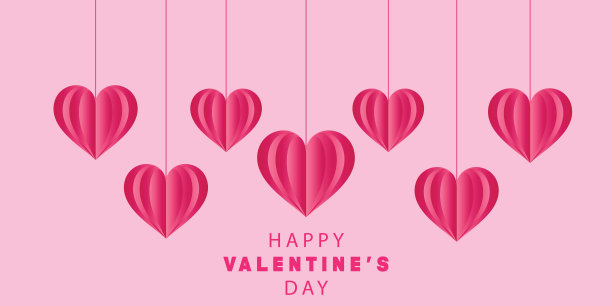 情人节设计采用挂粉色心形剪纸风格图片下载