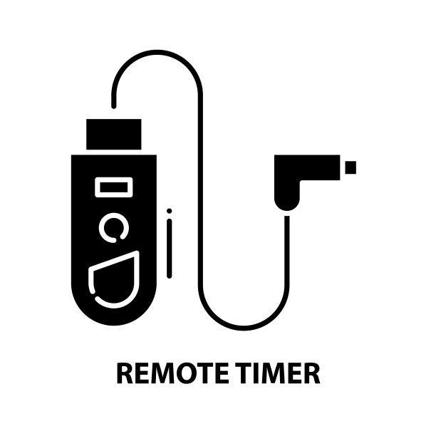 户外定时器与远程图标，黑色矢量符号与编辑笔画，概念说明图片下载