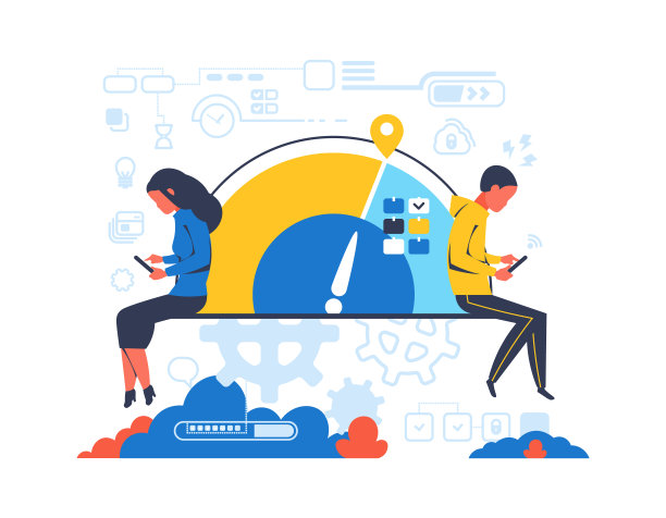 人加班。卡通工人与电子设备。忙碌的男人和女人。在办公室工作到很晚。手表和半色调符号。向量员工的压力概念图片下载