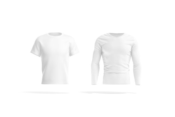 空白白色t恤和长袖模型，正面视图图片下载