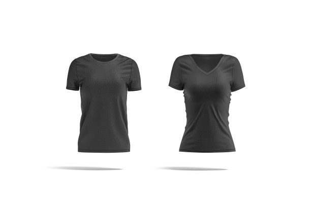 空白黑人女性苗条和经典t恤模型，正面视图图片下载