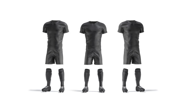 空白的黑色足球制服，t恤，短袜，靴子模型图片下载
