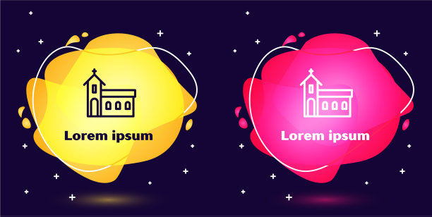 设置线教堂建筑图标孤立在蓝色图片下载