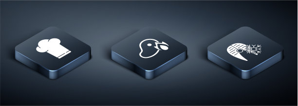 设置等距厨师帽新鲜冷冻鱼排图片下载