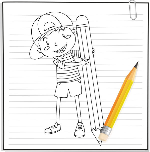 手写的男孩拿着铅笔的轮廓图片下载