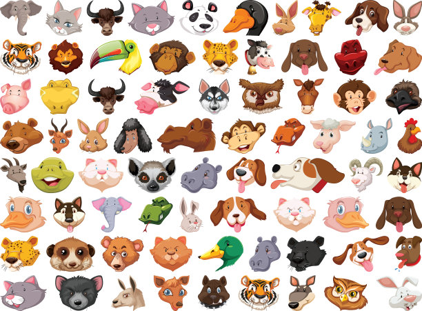 设置不同可爱的卡通动物的头巨大图片下载