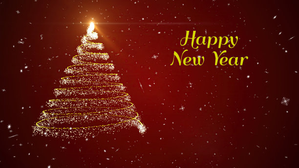 红色背景上的圣诞树发光动画雪花3D渲染图片下载