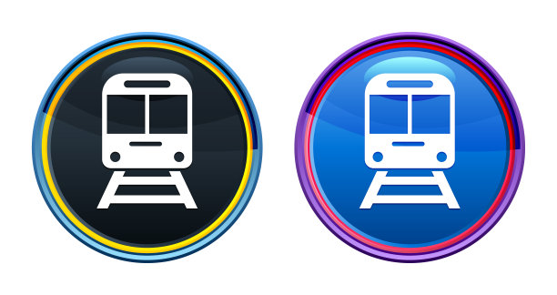 火车图标艺术玻璃圆形按钮设置插图图片下载