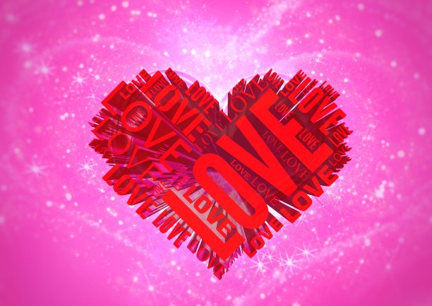 心脏的3D插图与情人节的概念图片下载