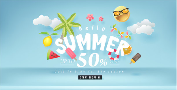 夏季促销设计以剪纸为夏季元素图片下载