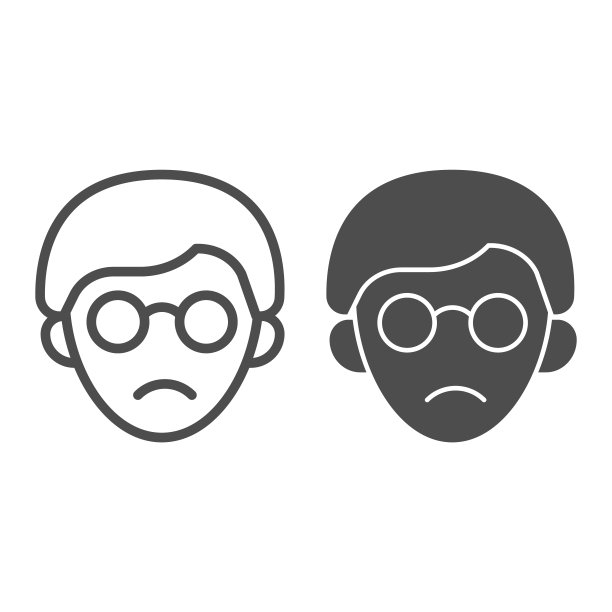 盲人头戴眼镜的线条和立体图标，残疾概念，盲人标志在白色背景，盲人与眼镜的图标在轮廓风格。矢量图形。图片下载