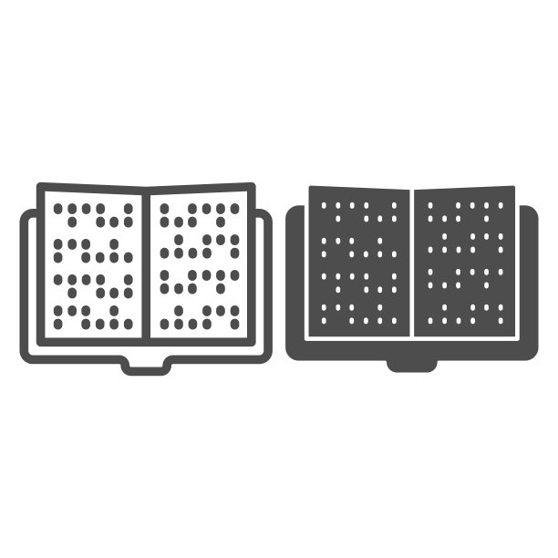 盲文书为盲人线和固体图标，残疾的概念，盲文书标志在白色背景，盲文书图标在轮廓风格的移动概念和网页设计。矢量图形。图片下载