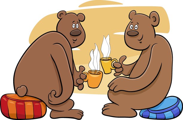 两只小熊喝茶的卡通插图图片下载