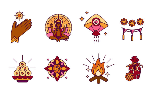 一组彩色图标庆祝马卡尔桑格拉提图片下载