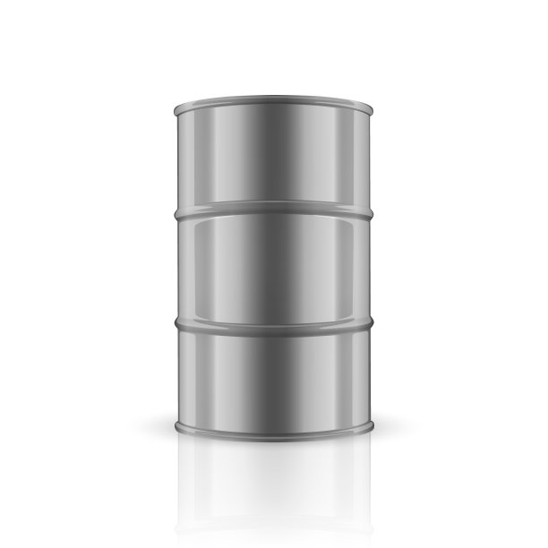 矢量3d现实插图。银色钢简单光泽金属油，燃料，汽油桶与反射隔离在白色背景。包装模型设计模板。前视图图片下载