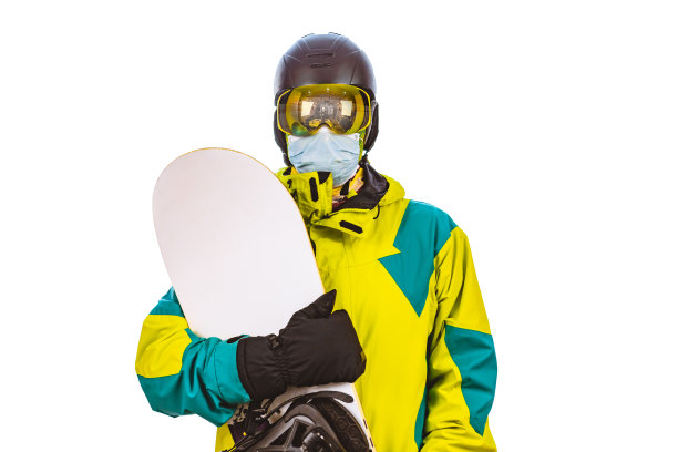 孤立的人在滑雪设备与滑雪板图片下载