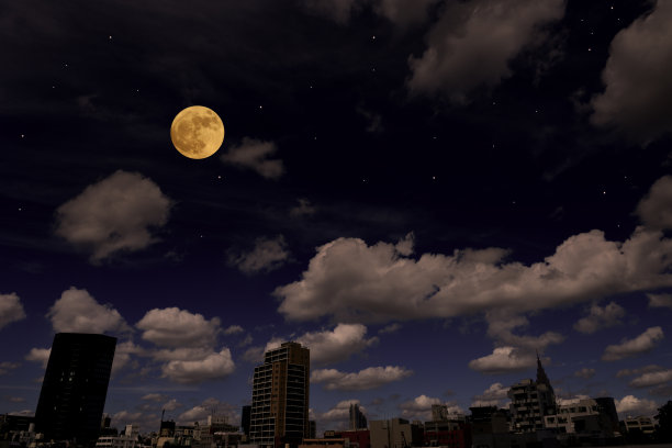 满月升起在东京新宿的天际。图片下载