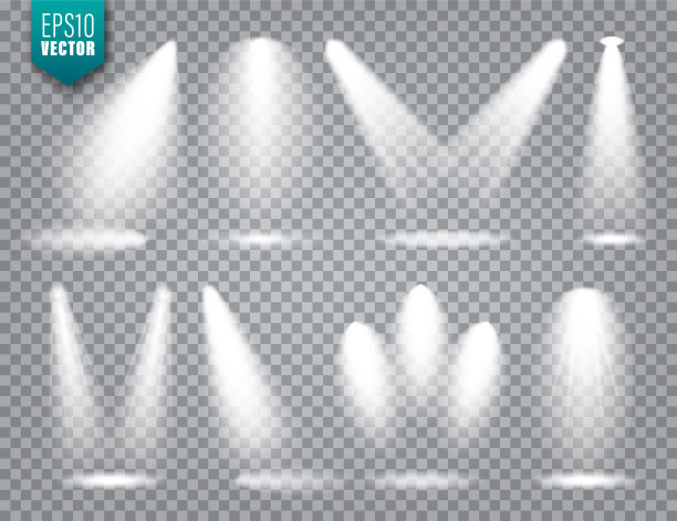 向量焦点集。明亮的光束。透明的现实效果。舞台灯光图片下载