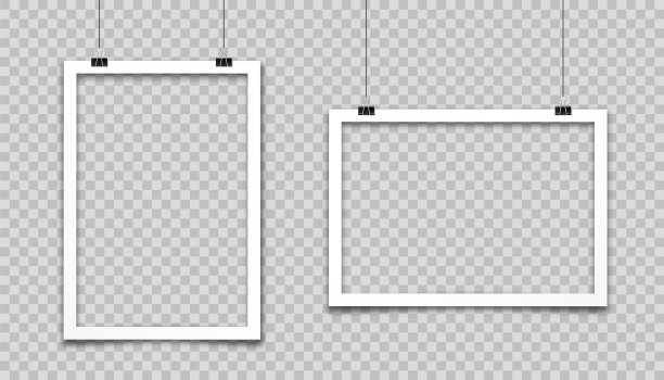 现实挂空照片卡框，胶片集。怀旧复古的照片。数码快照图像。设计的模板或模型。矢量图图片下载