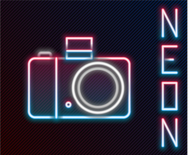 发光的霓虹灯线照片相机图标隔离图片下载