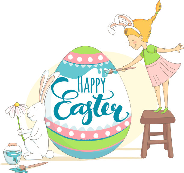 复活节贺卡女孩和兔子快乐图片下载