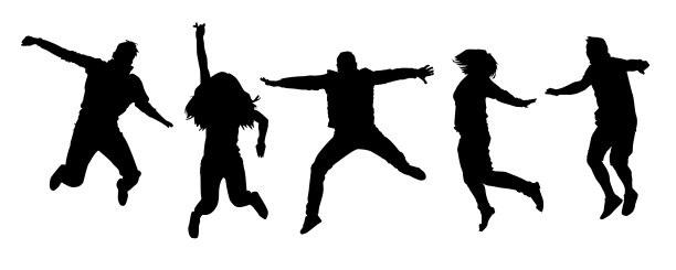 设置快乐跳跃的人孤立的剪影图片下载