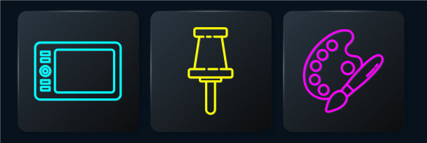 设置线条图形板油漆刷与调色板图片下载